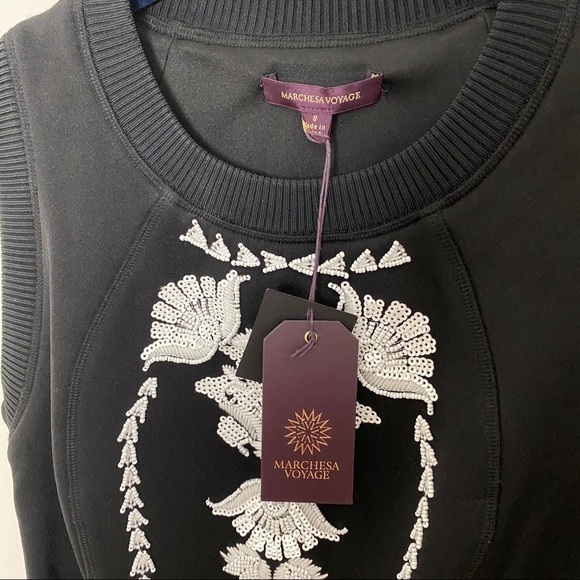 NEW MARCHESA Voyage Black and White Sequin Fit & Flare Dress Cocktail Whimsigoth - Picture 4 of 11